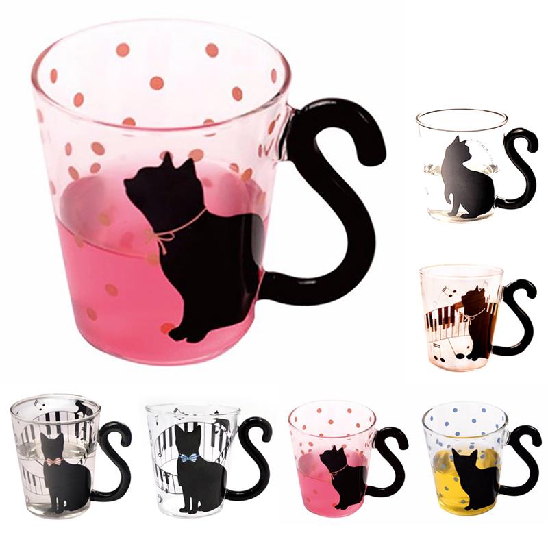 Cute Cat Kitty Glass Coffee Mug Cup Tea Cup Milk Coffee Cup Dots