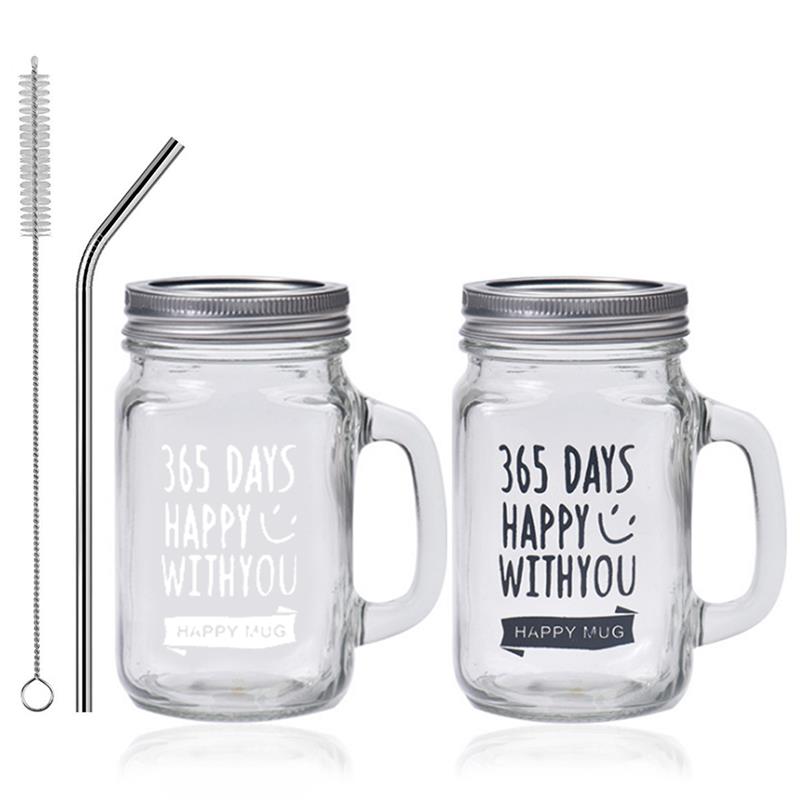 2pcs Mason Jar Mugs Coffee Juice Mug Bottle For Couples Classic