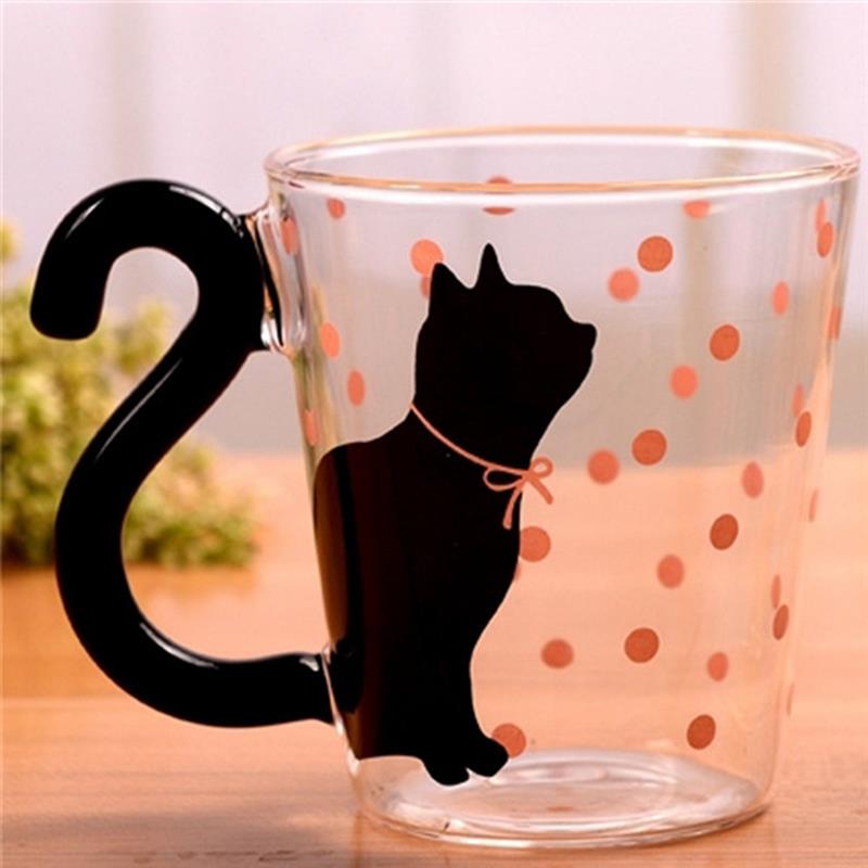 Cute Cat Kitty Glass Coffee Mug Cup Tea Cup Milk Coffee Cup Dots