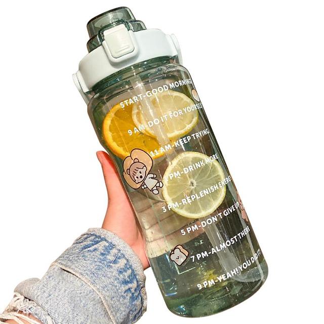 2L Sport Stroh Wasser Flasche mit Aufkleber Tragbare Große Kapaz
