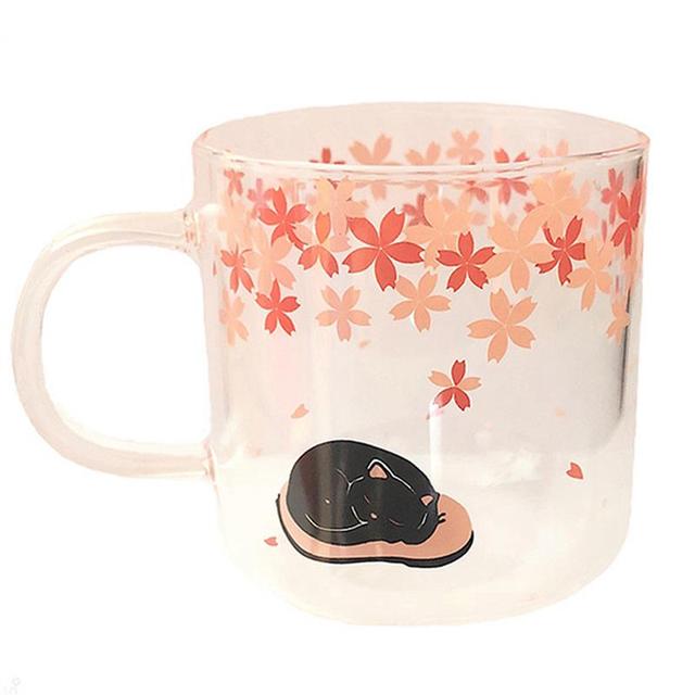 300ml Glass Coffee Mug Funny Cat Cartoon Glass Cup Latte Mug wit