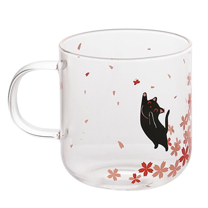 300ml Glass Coffee Mug Funny Cat Cartoon Glass Cup Latte Mug wit