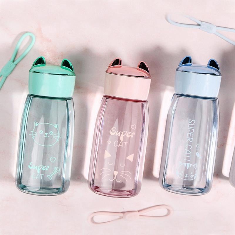 2020 New Cute Cat Plastic Water Bottle Portable Bottle Fruit Jui