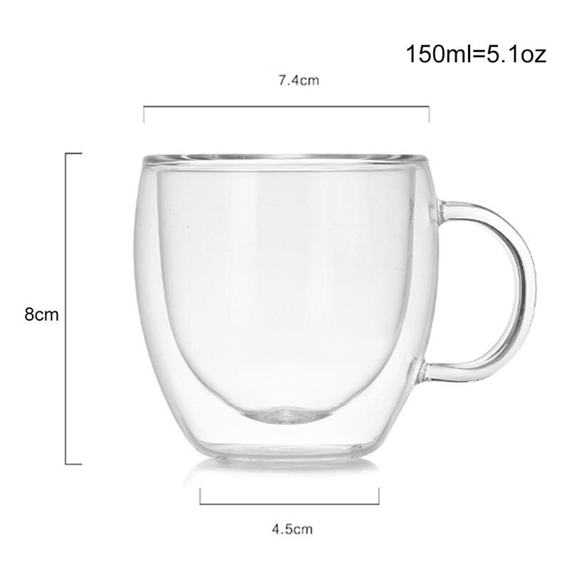 2PCS 5.1oz Transparent Glass Coffee Mug Creative Double Wall Lay