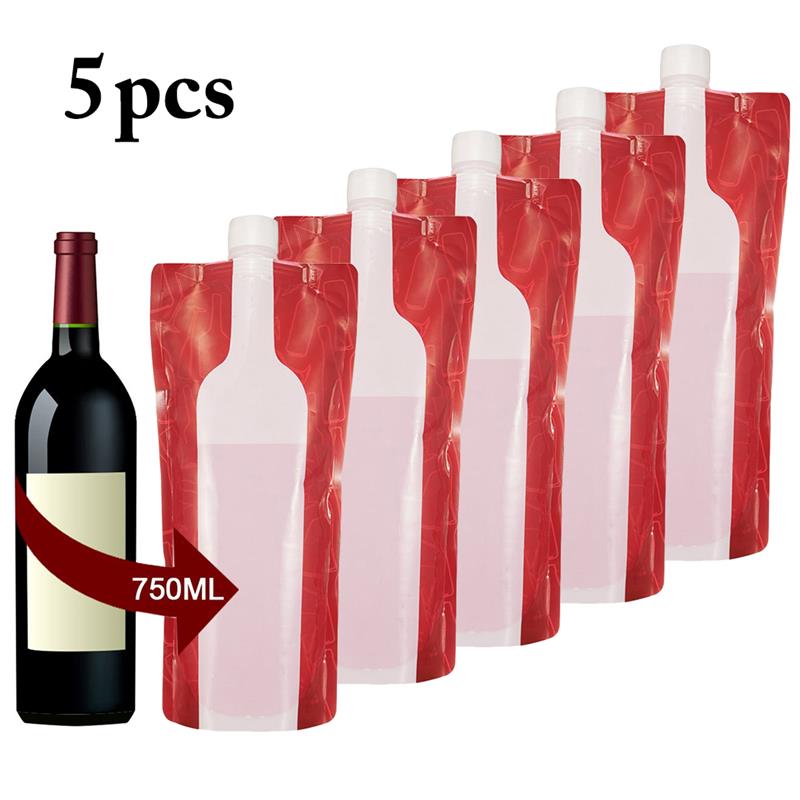 5Pcs/set Foldable Wine Bag 750 ml Portable Reusable Plastic Wine